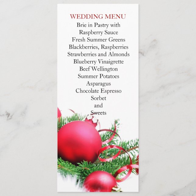 Menu de Casamento das Bolas de Natal Vermelho (Frente)