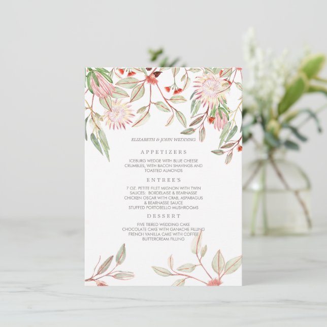 Menu de Casamento das Flores Australianas Rosa-Esb (Em pé/Frente)
