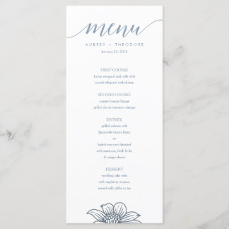 Menu de Casamento das Flores Azuis e Escamoteadas