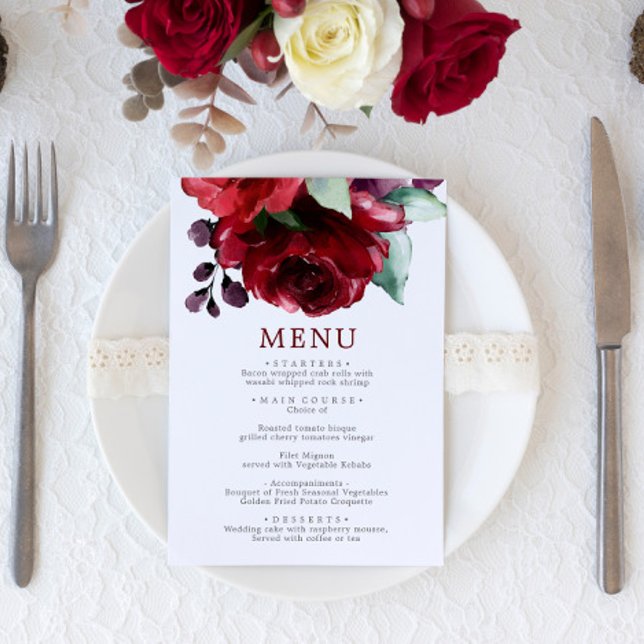 Menu de Casamento das Flores de Rosa vermelha Borg (Criador carregado)