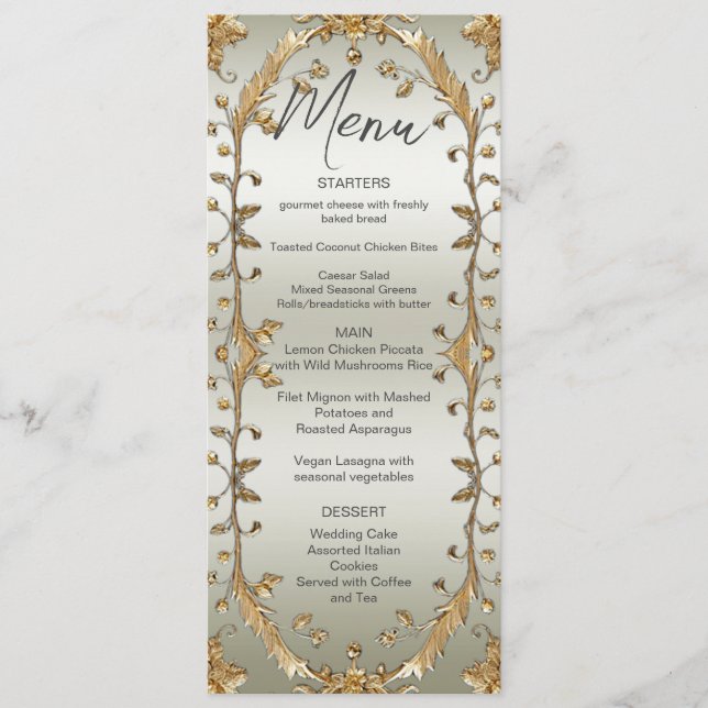 Menu de Casamento das Flores do Ornamentado ouro (Frente)
