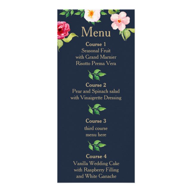 menu de casamento das flores marinhos e douradas (Frente)