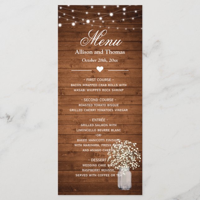 Menu de Casamento das Luzes da Respiração do Bebê  (Frente)