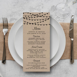 Menu de Casamento das Luzes de Corda Rustic Kraft