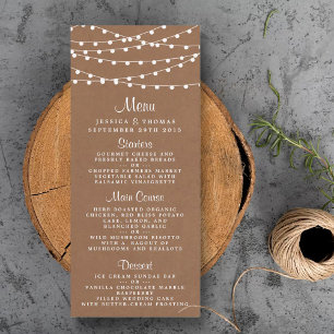 Menu de Casamento das Luzes de Corda Rustic Kraft