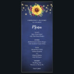 Menu de Casamento das Luzes de Rosa do Sunflower B<br><div class="desc">Estes cartões de cardápio apresentam um girassol de cor d'água e rosa floral de burlu com luzes de cordas e fundo azul marinho. Personalize-os com o seu próprio texto. Visite nossa loja para ver a gama de cheios de produtos correspondentes que você pode personalizar para seu dia de casamento.</div>
