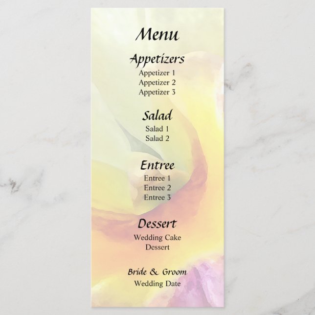 Menu de Casamento das Orquídeas de Cattleya Amarel (Frente)