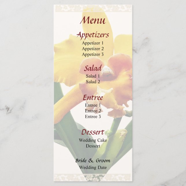 Menu de Casamento das Orquídeas de Orquídea de Cat (Frente)
