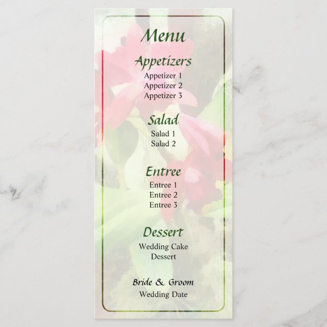Menu de Casamento das Orquídeas Maroon Cattleya (Frente)