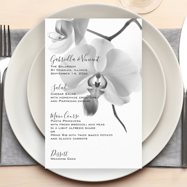 Menu de Casamento das Orquídeas Negras e Brancas (Add a touch of elegance to your marriage reception, bridal shower luncheon or rehearsal dinner.)