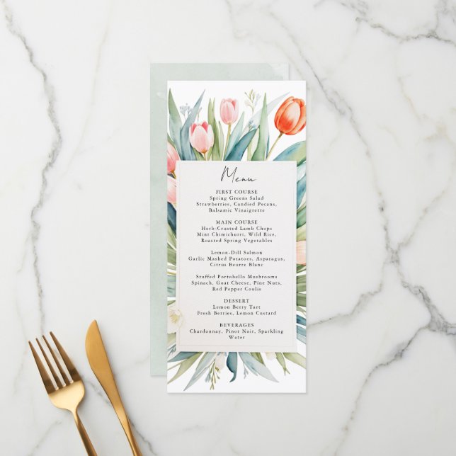 Menu de casamento das tulipas de flores da primave (Frente/Verso In Situ)