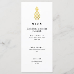 Menu de Casamento de Abacaxi Dourado Elegante
