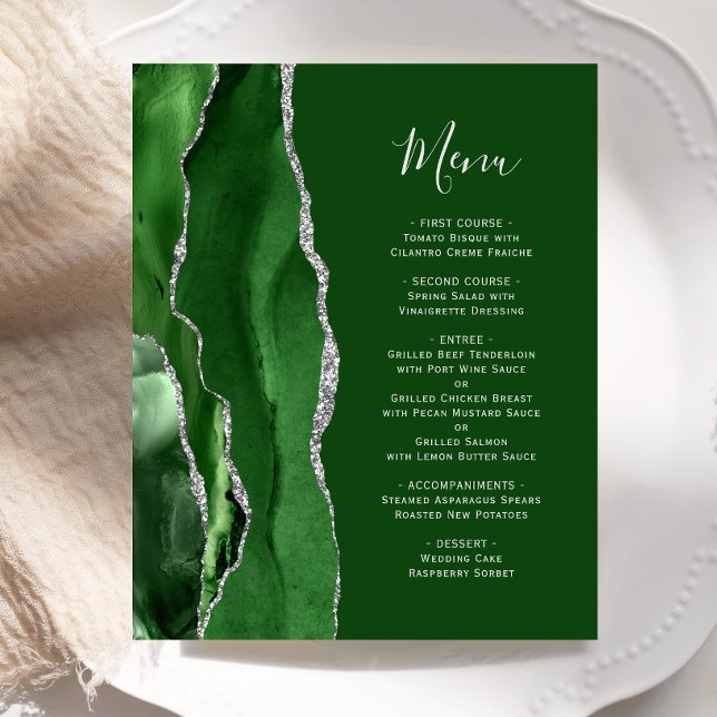 Menu de Casamento de Agata de Prata Verde do Caçad (Criador carregado)