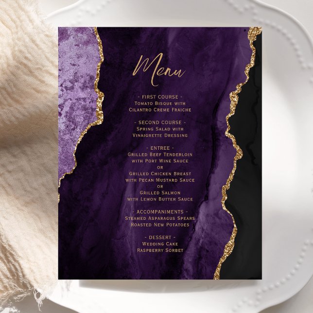 Menu de Casamento de Agata Dourada Roxo do Orçamen (Criador carregado)