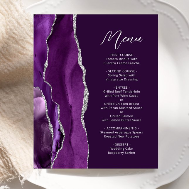 Menu de Casamento de Ameixa Prateada de Prata Roxo (Criador carregado)