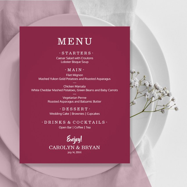 Menu de Casamento de Amoras Elegante Simples de Or (Criador carregado)