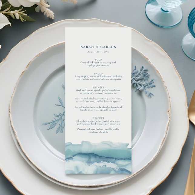 Menu de Casamento de Aquarela do Oceano Azul Moder (Criador carregado)