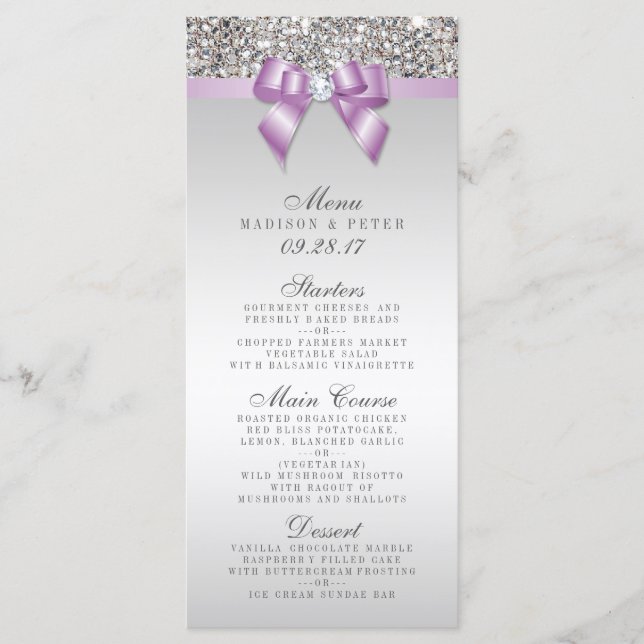 Menu de Casamento de Arcos Lilac Sequins (Frente)