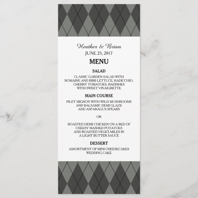 Menu de Casamento de Argyle da cinza (Frente)