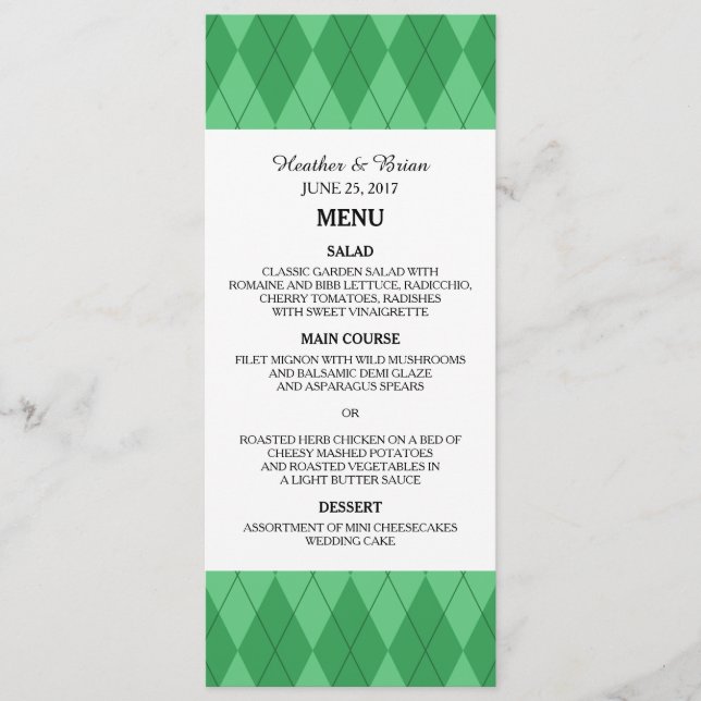 Menu de Casamento de Argyle Verde (Frente)