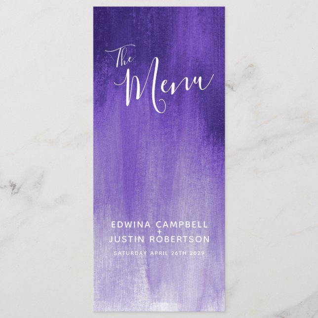 Menu de casamento de arte formando roxa (Frente)