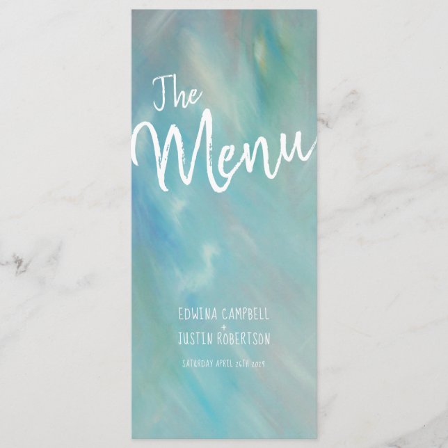 Menu de casamento de arte moderna com arte azul fl (Frente)