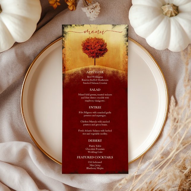 Menu de Casamento de Árvore de Queda Elegante (Elegant Autumn Tree Wedding Menu)