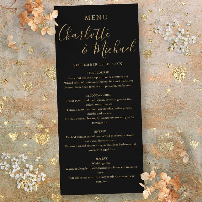 Menu de Casamento de Assinatura Elegante Dourada P (Black Gold Elegant Signature Wedding Menu)
