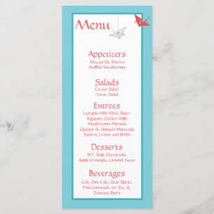 Menu de Casamento de Aves Chic Origami