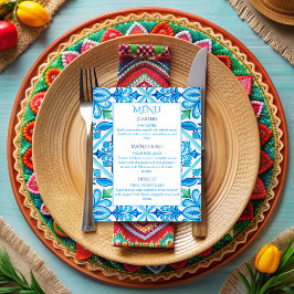 Menu de casamento de azulejos Aqua Blue Talavera