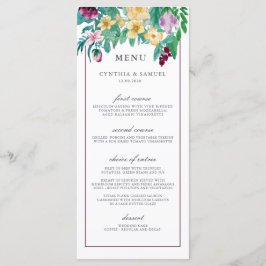 Menu de Casamento de Blooms Modern Watercolor
