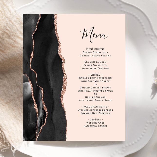 Menu de Casamento de Blush de Agate de Rosa Dourad (Criador carregado)