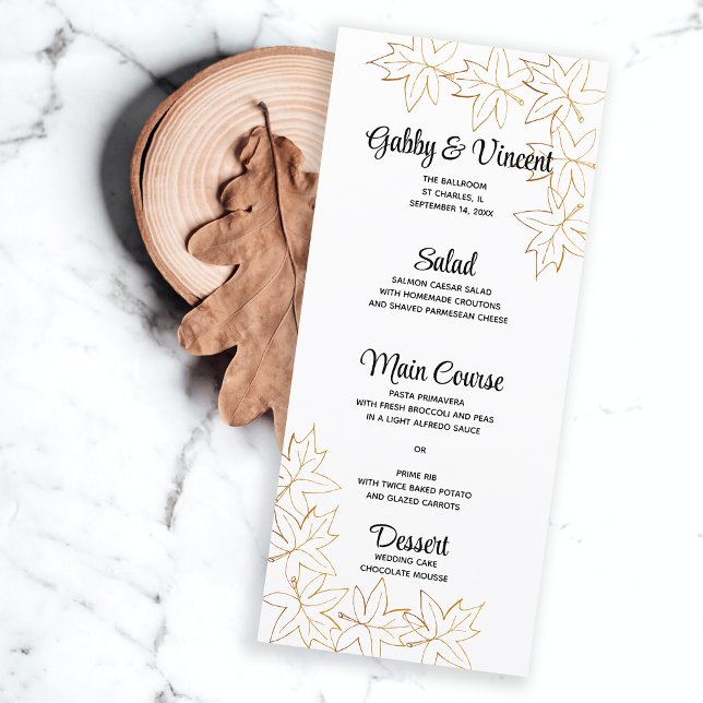 Menu de Casamento de Borda Folha de outono (Fall in love with this autumn leaves wedding menu.)