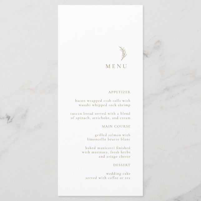 Menu de Casamento de Branqueamento Dourado Branco  (Frente)