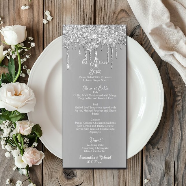 Menu de Casamento de Brilho Metálico de Silver 4x9 (Criador carregado)