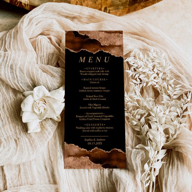 Menu de Casamento de Caligrafia Dourada em Preto e (Criador carregado)