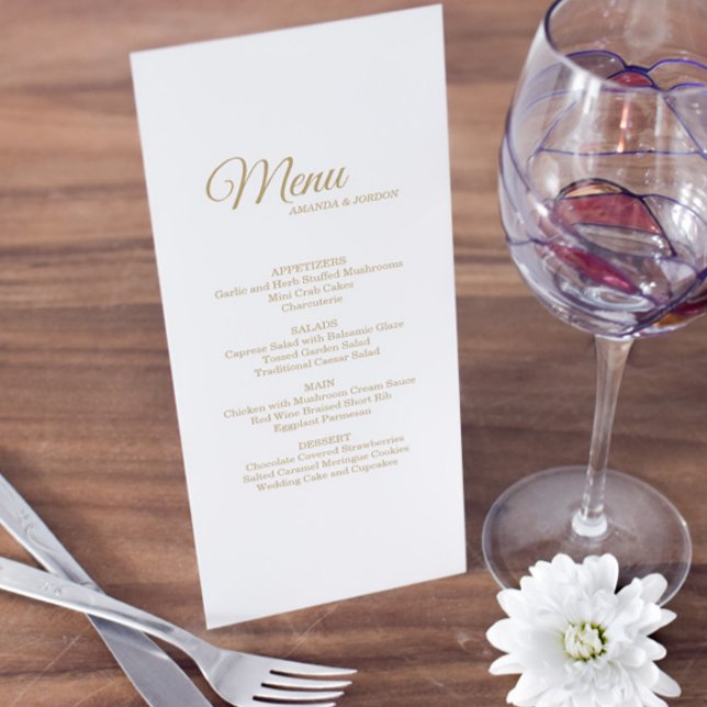 Menu de Casamento de Caligrafia Dourada Simples (Criador carregado)