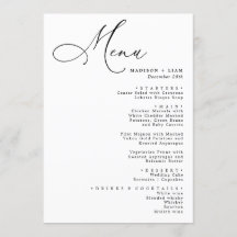 Menu de Casamento de Caligrafia Elegante