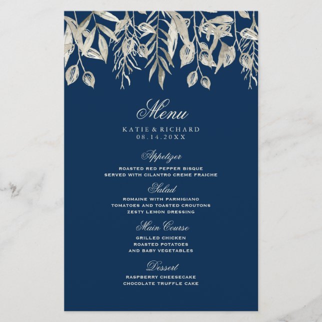 Menu de Casamento de Casamento no inverno Clássico (Frente)