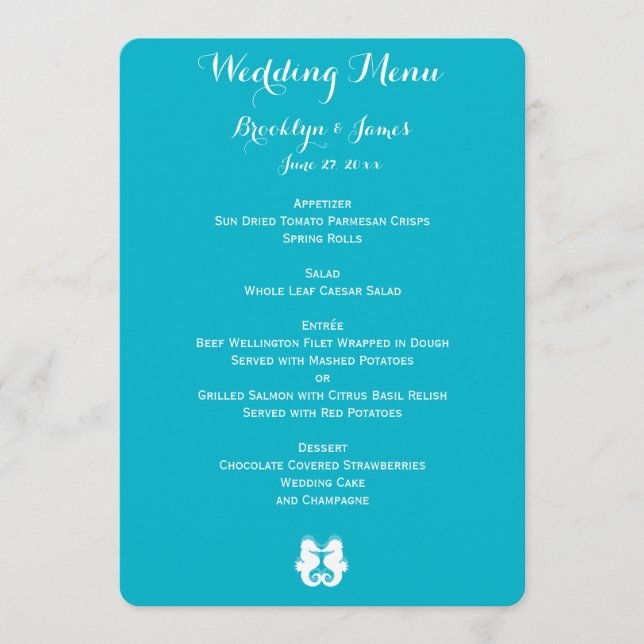 Menu de Casamento de Cavalo Branco Azul Personaliz (Frente)