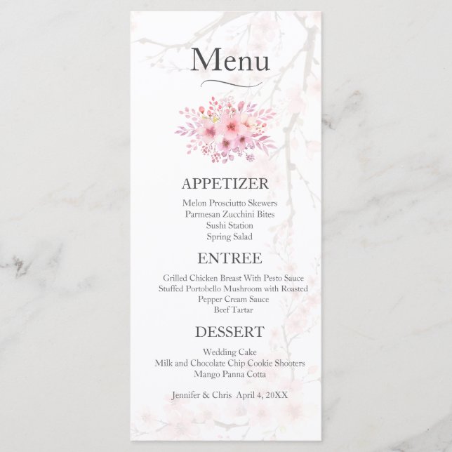 Menu de Casamento de Cerejeira Elegante (Frente)