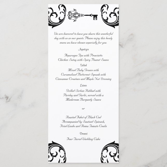 Menu de Casamento de Chave Negra e Branca (Frente)