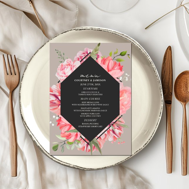 Menu de Casamento de Cinzas Florais, Cor-de-Rosa G (Criador carregado)