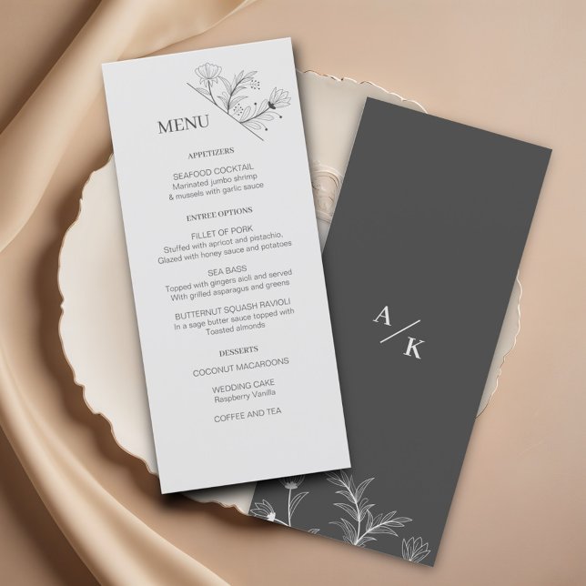 Menu de Casamento de cinzas Florais Elegante (Criador carregado)