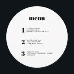 Menu de Casamento de Círculos Redondos Mínimos Mod<br><div class="desc">Este design de cardápio de casamento contemporâneo mostra os cursos da sua refeição de casamento em simples fontes e um design elegante e limpo. O cardápio do círculo certamente se destaca da multidão. Tipografia moderna para um casamento moderno. Todos os elementos são personalizáveis - texto e cores. Nomes e datas...</div>