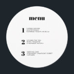 Menu de Casamento de Círculos Redondos Mínimos Mod<br><div class="desc">Este design de cardápio de casamento contemporâneo mostra os cursos da sua refeição de casamento em simples fontes e um design elegante e limpo. O cardápio do círculo certamente se destaca da multidão. Tipografia moderna para um casamento moderno. Todos os elementos são personalizáveis - texto e cores. Nomes e datas...</div>
