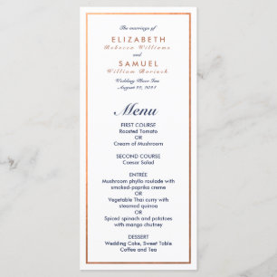 Menu de Casamento de Cobre Faux do Marinho Clássic