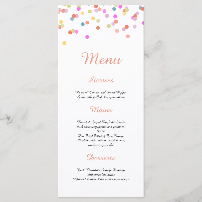Menu de Casamento de Confetti Festivo Moderno (Frente)