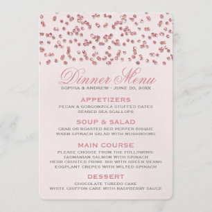 Menu de Casamento de Confetti Glitter Rosa