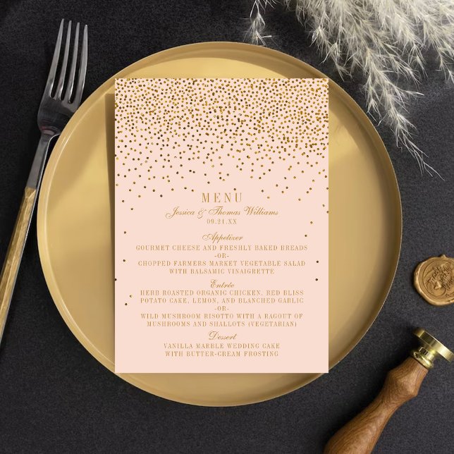 Menu de Casamento de Confetti Rosa e Dourado (Criador carregado)